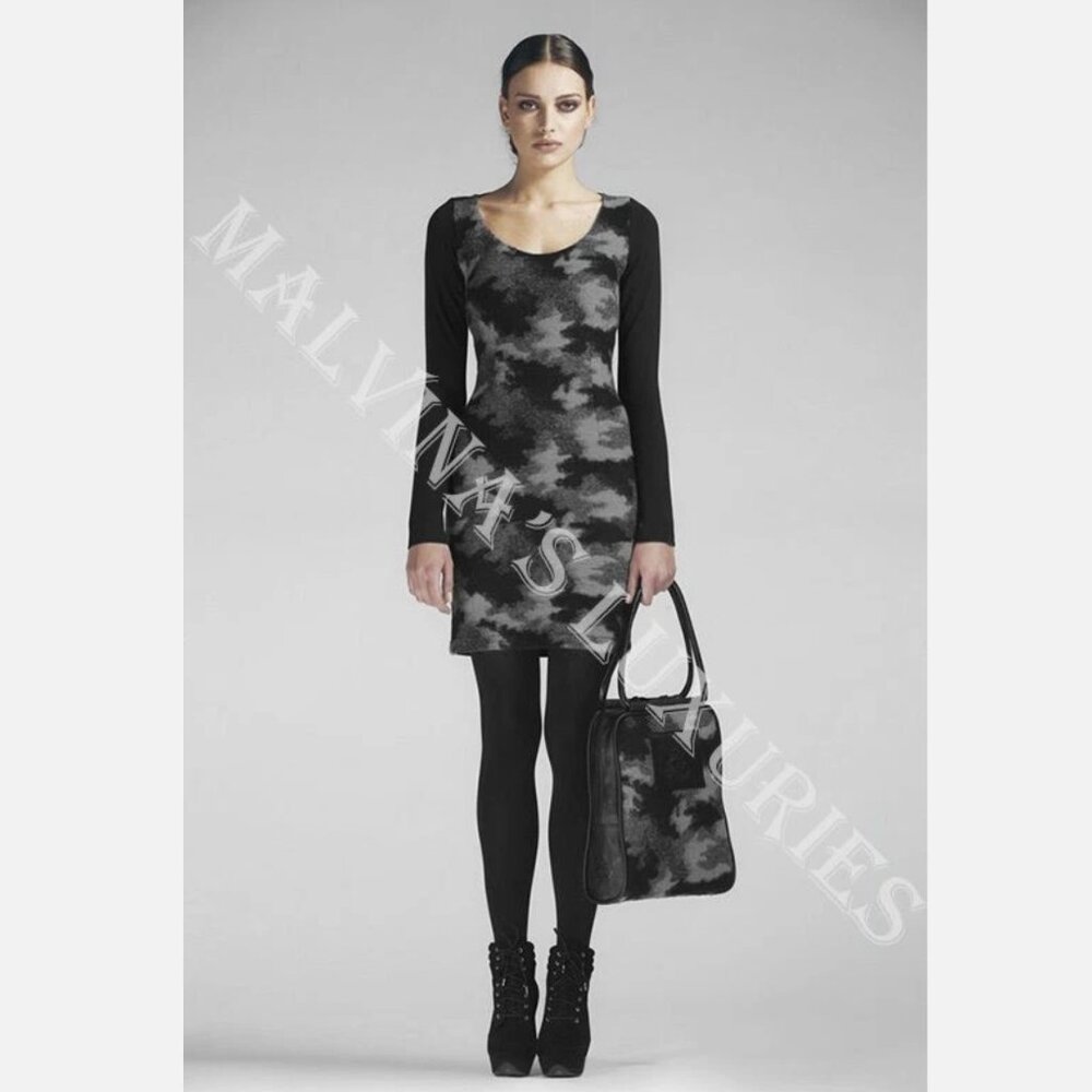 SAVE THE QUEEN DRESS LONG SLEEVE JERSEY WOOL GRAY BODYCON